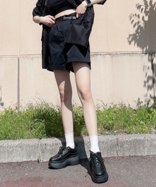 WEGO（ウィゴー）の「WEGO/【2点セット】ベルト付きロールアップショーツ（チノパンツ・レディース・ホワイト/ブラック/グリーン/ベージュ・SMALL/MEDIUM）」の3枚目の写真