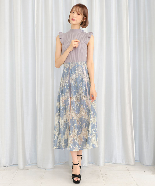 TITTY&CO.（ティティーアンドコー）の「レースロングスリットスカート（スカート・レディース・オフホワイト/ライトブルー・SMALL/MEDIUM）」の6枚目の写真