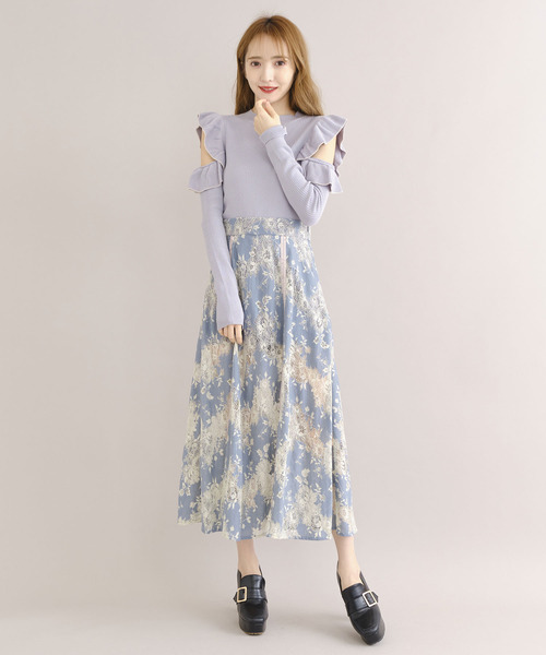 TITTY&CO.（ティティーアンドコー）の「レースロングスリットスカート（スカート・レディース・オフホワイト/ライトブルー・SMALL/MEDIUM）」の18枚目の写真