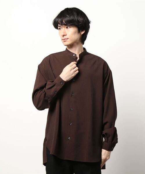 LOWRYS FARM（ローリーズファーム）の「クリアトロバンドカラーシャツ　215517（シャツ/ブラウス・メンズ・ブラック/ブラウン/グリーン/ブラック系その他/ブラウン系その他/ライム・MEDIUM/LARGE）」の4枚目の写真