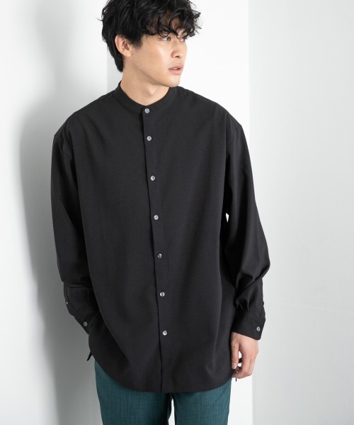 LOWRYS FARM（ローリーズファーム）の「クリアトロバンドカラーシャツ　215517（シャツ/ブラウス・メンズ・ブラック/ブラウン/グリーン/ブラック系その他/ブラウン系その他/ライム・MEDIUM/LARGE）」の2枚目の写真