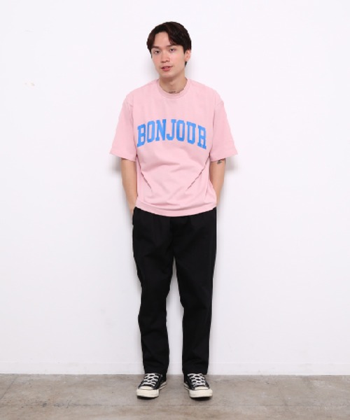 bonjour bonsoir（ボンジュール　ボンソワール）の「【bonjour bonsoir】BONJOUR カレッジビッグ Tシャツ（Tシャツ/カットソー・メンズ・ブラック/ピンク/ホワイト・M/S/L）」の16枚目の写真