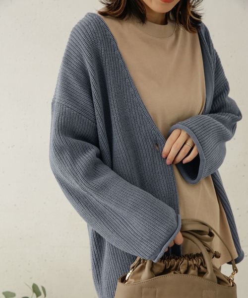 URBAN RESEARCH DOORS(アーバンリサーチドアーズ)の「ローゲージカーディガン(カーディガン/ボレロ・レディース・モカ/ブルー/スミクロ・ONE)」の3枚目の写真