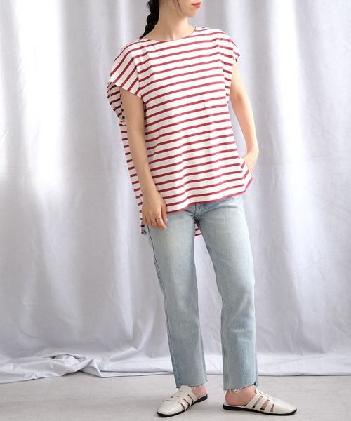 ANDJ(アンドジェイ)の「バックロゴタグボーダーTシャツ(Tシャツ/カットソー・レディース・ブラック/レッド/ブルー・M)」の14枚目の写真