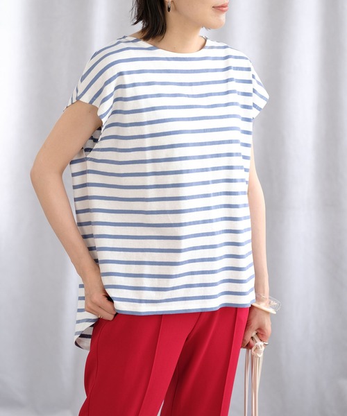 ANDJ(アンドジェイ)の「バックロゴタグボーダーTシャツ(Tシャツ/カットソー・レディース・ブラック/レッド/ブルー・M)」の9枚目の写真