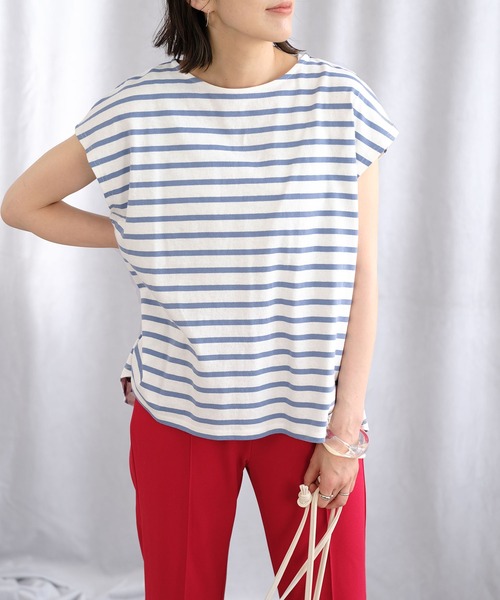 ANDJ(アンドジェイ)の「バックロゴタグボーダーTシャツ(Tシャツ/カットソー・レディース・ブラック/レッド/ブルー・M)」の5枚目の写真