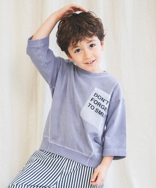 BRANSHES(ブランシェス)の「【ロゴポケット】8分袖Tシャツ(Tシャツ/カットソー・キッズ・ブルーグレー/チャコールグレー/パープル・110cm/140cm/90cm/130cm/120cm/150cm/100cm)」の3枚目の写真
