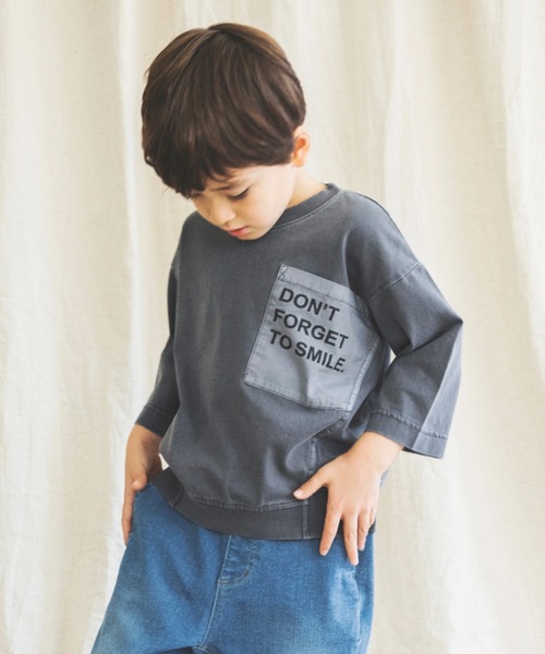 BRANSHES(ブランシェス)の「【ロゴポケット】8分袖Tシャツ(Tシャツ/カットソー・キッズ・ブルーグレー/チャコールグレー/パープル・110cm/140cm/90cm/130cm/120cm/150cm/100cm)」の1枚目の写真