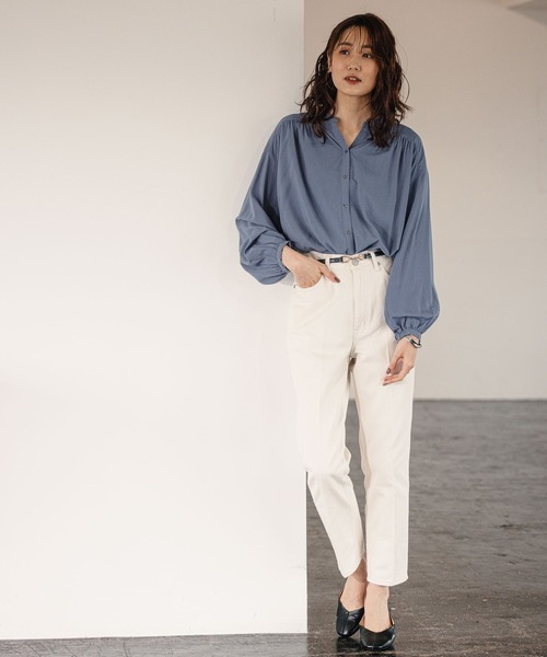 GLOBAL WORK（グローバルワーク）の「サラサラリラックスブラウス長袖/957863（シャツ/ブラウス・レディース・ブラック/ホワイト系その他2/グリーン系その他4/ブルー系その他4/パープル系その他4・SMALL/MEDIUM/LARGE）」の6枚目の写真