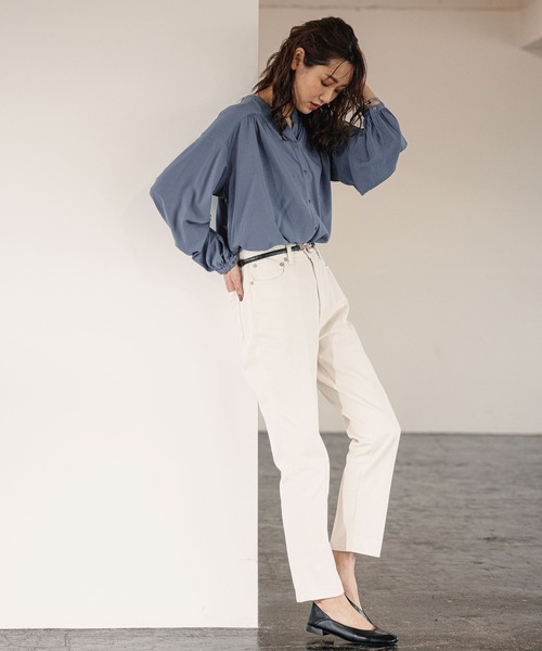 GLOBAL WORK（グローバルワーク）の「サラサラリラックスブラウス長袖/957863（シャツ/ブラウス・レディース・ブラック/ホワイト系その他2/グリーン系その他4/ブルー系その他4/パープル系その他4・SMALL/MEDIUM/LARGE）」の8枚目の写真