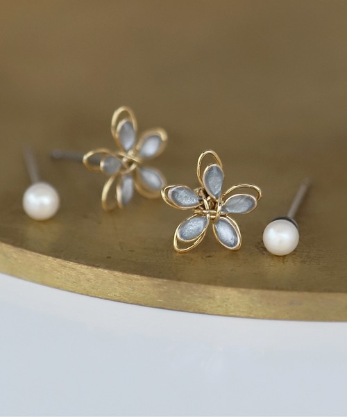 プチフラワー×プチパールピアス[2ペアセット]（ピアス（両耳用