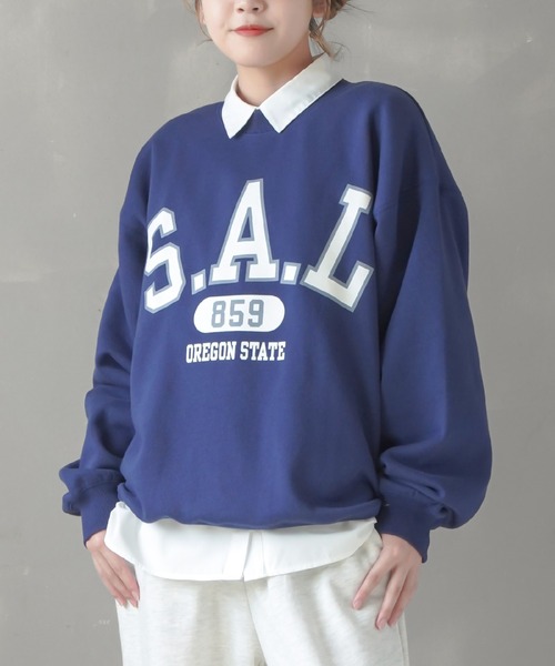 SPINNS（スピンズ）の「【ゆったりシルエット】DISCUS 裏起毛カレッジスウェット（スウェット・レディース・ブラック/ネイビー/グレー/オフホワイト/グリーン/オレンジ・M/L）」の6枚目の写真