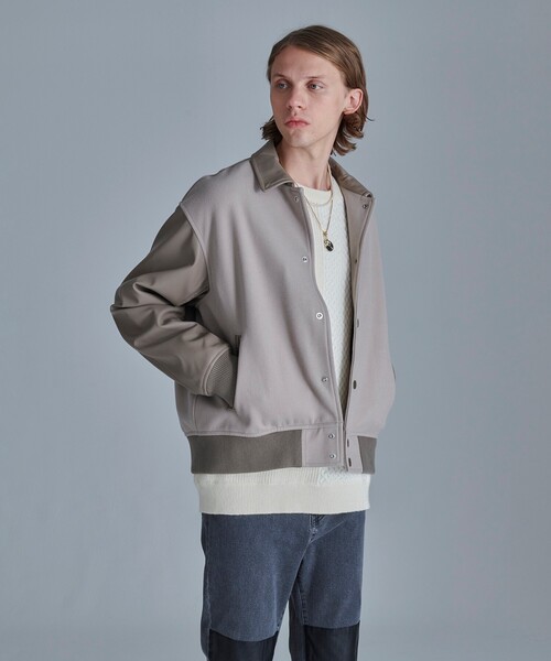 tk.TAKEO KIKUCHI（ティーケータケオキクチ）の「◆テックウールメルトン×シンセティックレザースタジャン（ブルゾン・メンズ・ブラック系4/ベージュ系その他7・88）」の2枚目の写真