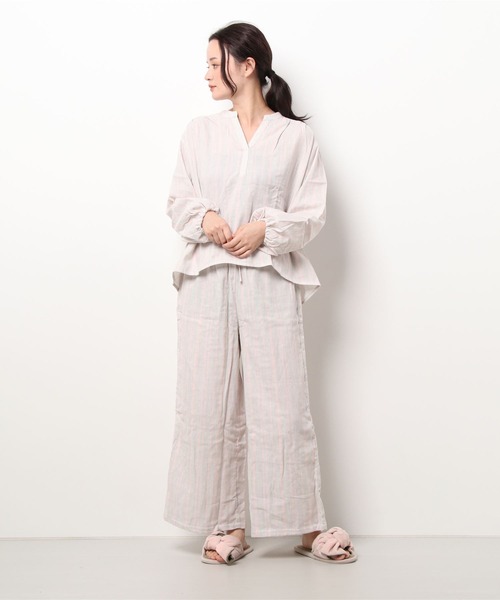 AMPHI(アンフィ)の「綿100%ダブルガーゼ×ストライプ パジャマ(セットアップ)(ルームウェア/パジャマ・レディース・ライトパープル/ベビーピンク・MEDIUM/LARGE)」の9枚目の写真