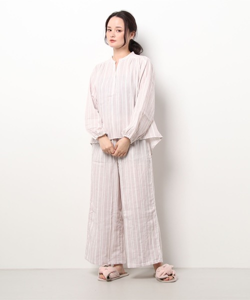 AMPHI(アンフィ)の「綿100%ダブルガーゼ×ストライプ パジャマ(セットアップ)(ルームウェア/パジャマ・レディース・ライトパープル/ベビーピンク・MEDIUM/LARGE)」の8枚目の写真