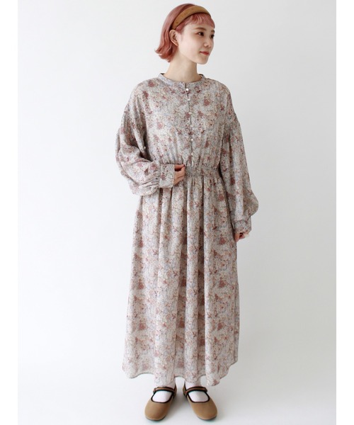 ehka sopo（エヘカソポ）の「水彩花柄ワンピース（ワンピース・レディース・モカ/ミント・ﾌﾘ-）」の2枚目の写真