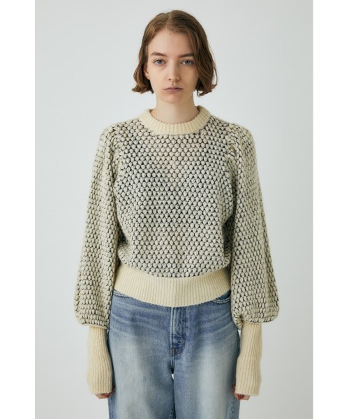 MOUSSY（マウジー）の「PUFF SLEEVE BOTTLE NECK ニット（ニット/セーター・レディース・オフホワイト/ダークブラウン/ブラック・FREE）」の5枚目の写真