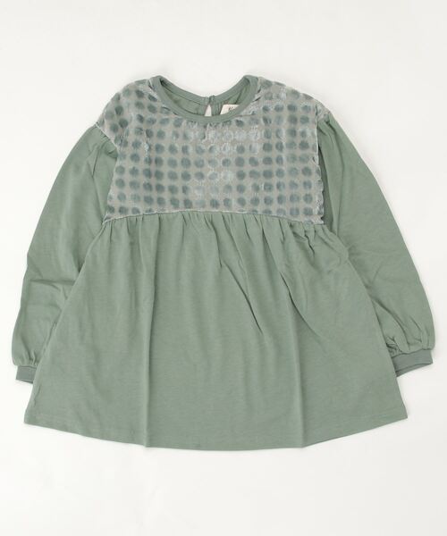 unica(ユニカ)の「ベロアドット切り替えプルオーバー(Tシャツ/カットソー・キッズ・ブラック/グリーン・120/130/140)」の1枚目の写真