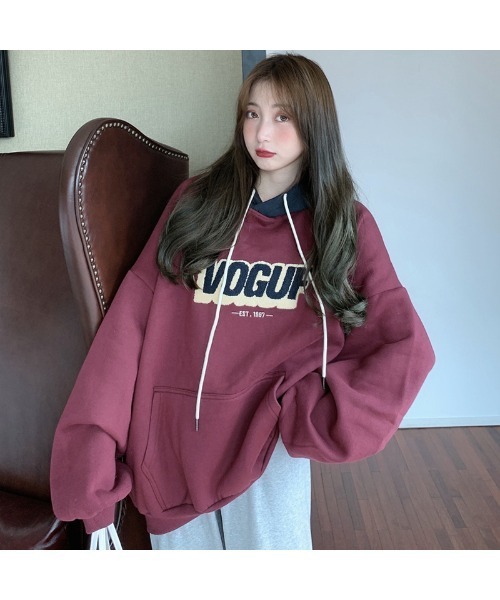 DEVICE(デバイス)の「オーバーサイズ カレッジロゴ ストリートルーズ スウェット パーカー(パーカー・メンズ・ブラック/ワインレッド・FREE)」の14枚目の写真