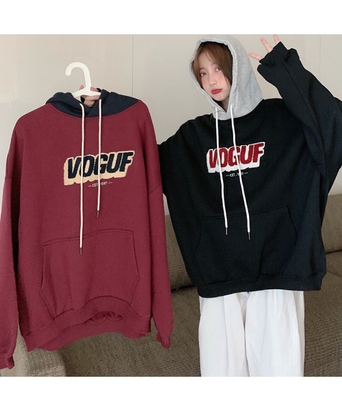 DEVICE(デバイス)の「オーバーサイズ カレッジロゴ ストリートルーズ スウェット パーカー(パーカー・メンズ・ブラック/ワインレッド・FREE)」の11枚目の写真