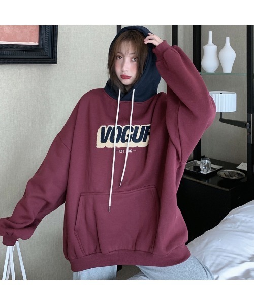 DEVICE(デバイス)の「オーバーサイズ カレッジロゴ ストリートルーズ スウェット パーカー(パーカー・メンズ・ブラック/ワインレッド・FREE)」の19枚目の写真