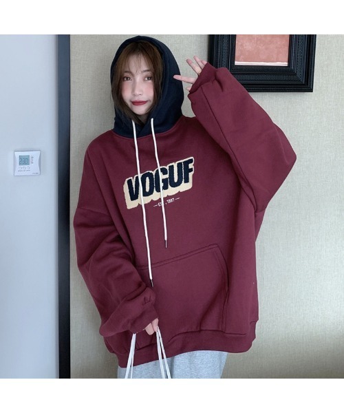 DEVICE(デバイス)の「オーバーサイズ カレッジロゴ ストリートルーズ スウェット パーカー(パーカー・メンズ・ブラック/ワインレッド・FREE)」の22枚目の写真