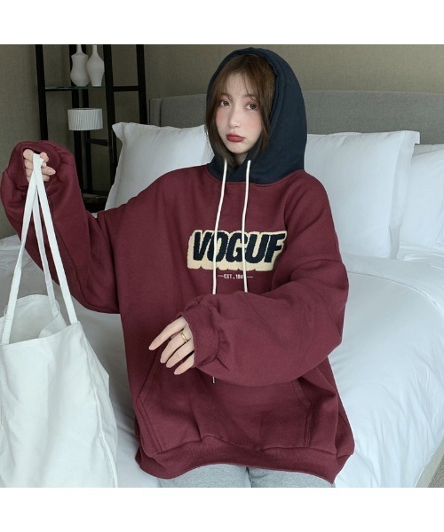 DEVICE(デバイス)の「オーバーサイズ カレッジロゴ ストリートルーズ スウェット パーカー(パーカー・メンズ・ブラック/ワインレッド・FREE)」の20枚目の写真