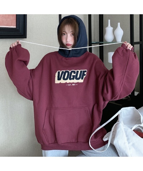 DEVICE(デバイス)の「オーバーサイズ カレッジロゴ ストリートルーズ スウェット パーカー(パーカー・メンズ・ブラック/ワインレッド・FREE)」の21枚目の写真