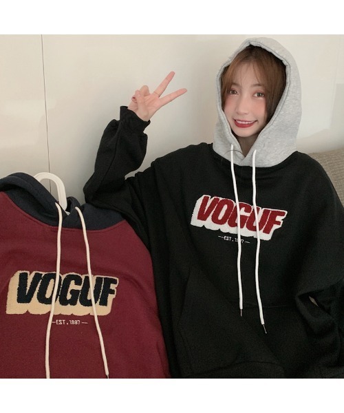 DEVICE(デバイス)の「オーバーサイズ カレッジロゴ ストリートルーズ スウェット パーカー(パーカー・メンズ・ブラック/ワインレッド・FREE)」の12枚目の写真