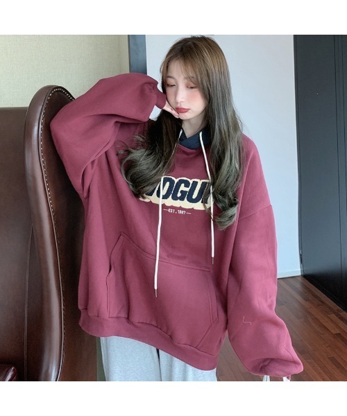 DEVICE(デバイス)の「オーバーサイズ カレッジロゴ ストリートルーズ スウェット パーカー(パーカー・メンズ・ブラック/ワインレッド・FREE)」の13枚目の写真