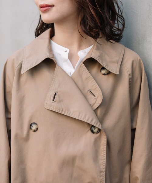Munich（ミューニック）の「Munich(ミューニック) スパンポリエステルコットンウェザー　ダブルブレストコート/MN221C27（ステンカラーコート・レディース・ベージュ・S）」の6枚目の写真