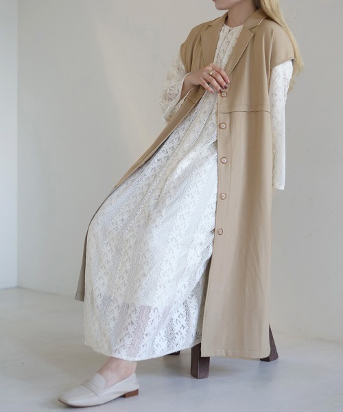 Bab(バブ)の「【セットアップ対応】ウエスト切替ロングジレ(ベスト・レディース・ライトグリーン/アイボリー・M)」の1枚目の写真