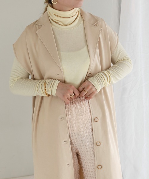 Bab(バブ)の「【セットアップ対応】ウエスト切替ロングジレ(ベスト・レディース・ライトグリーン/アイボリー・M)」の3枚目の写真