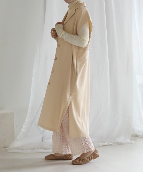 Bab(バブ)の「【セットアップ対応】ウエスト切替ロングジレ(ベスト・レディース・ライトグリーン/アイボリー・M)」の4枚目の写真