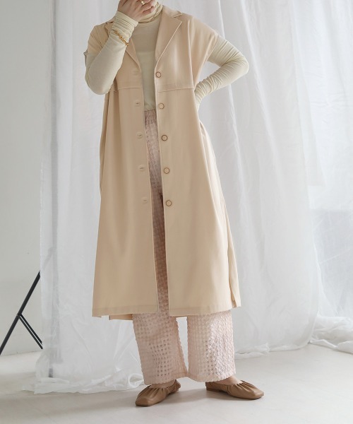 Bab(バブ)の「【セットアップ対応】ウエスト切替ロングジレ(ベスト・レディース・ライトグリーン/アイボリー・M)」の6枚目の写真