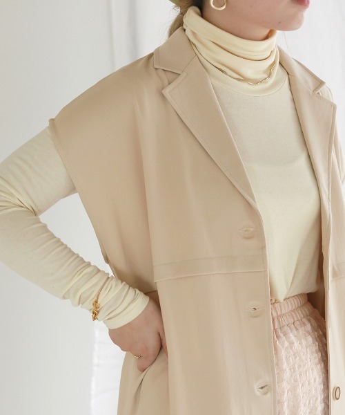 Bab(バブ)の「【セットアップ対応】ウエスト切替ロングジレ(ベスト・レディース・ライトグリーン/アイボリー・M)」の7枚目の写真