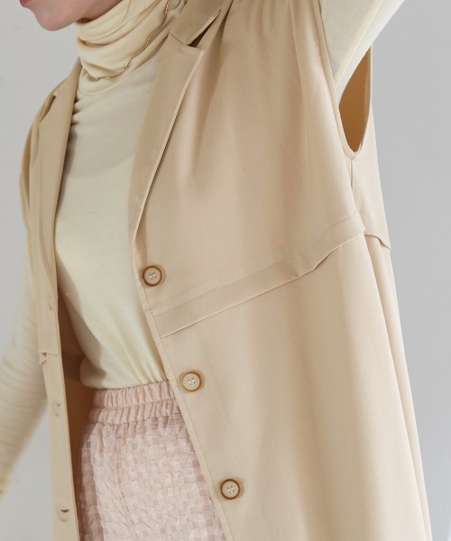 Bab(バブ)の「【セットアップ対応】ウエスト切替ロングジレ(ベスト・レディース・ライトグリーン/アイボリー・M)」の8枚目の写真