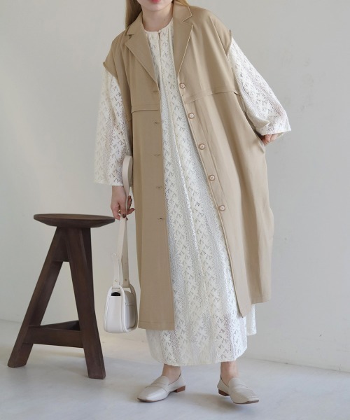 Bab(バブ)の「【セットアップ対応】ウエスト切替ロングジレ(ベスト・レディース・ライトグリーン/アイボリー・M)」の10枚目の写真