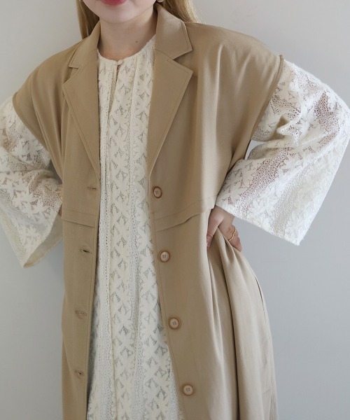 Bab(バブ)の「【セットアップ対応】ウエスト切替ロングジレ(ベスト・レディース・ライトグリーン/アイボリー・M)」の11枚目の写真