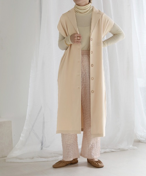 Bab(バブ)の「【セットアップ対応】ウエスト切替ロングジレ(ベスト・レディース・ライトグリーン/アイボリー・M)」の22枚目の写真