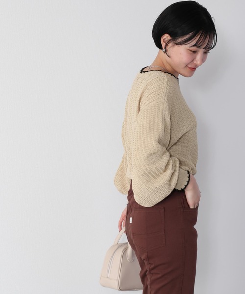 cepo(セポ)の「スカシアミショートニット(ニット/セーター・レディース・オフホワイト/サックスブルー/イエロー/オレンジ・M)」の1枚目の写真