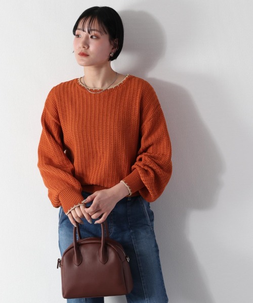 cepo(セポ)の「スカシアミショートニット(ニット/セーター・レディース・オフホワイト/サックスブルー/イエロー/オレンジ・M)」の4枚目の写真
