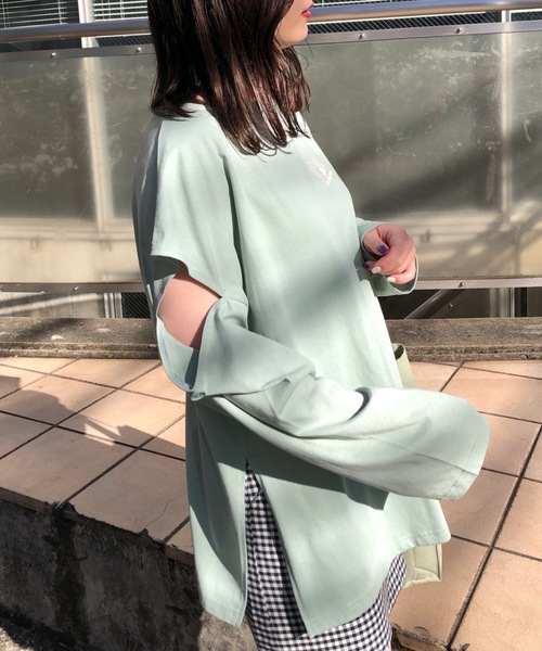 OLIVE des OLIVE（オリーブデオリーブ）の「olive×asukaモチーフTシャツ/カットアウトトップス（Tシャツ/カットソー・レディース・オフホワイト/ライトグレー/ミント・FREE）」の3枚目の写真