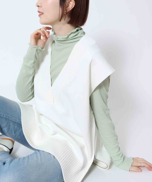 Jines(ジネス)の「シアーテレコ/インナータートルプルオーバーカットソー(Tシャツ/カットソー・レディース・ライトグレー/ブラック/ベージュ/ライトグリーン・FREE)」の4枚目の写真