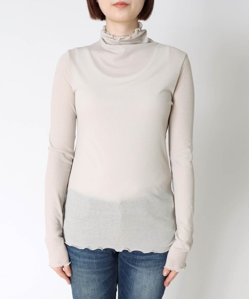 Jines(ジネス)の「シアーテレコ/インナータートルプルオーバーカットソー(Tシャツ/カットソー・レディース・ライトグレー/ブラック/ベージュ/ライトグリーン・FREE)」の3枚目の写真