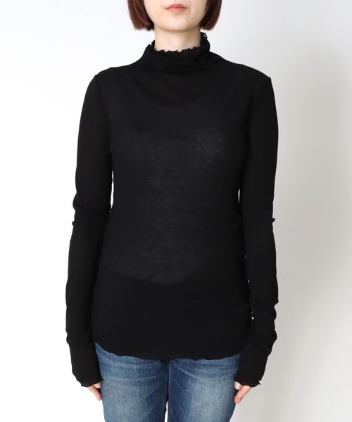 Jines(ジネス)の「シアーテレコ/インナータートルプルオーバーカットソー(Tシャツ/カットソー・レディース・ライトグレー/ブラック/ベージュ/ライトグリーン・FREE)」の2枚目の写真