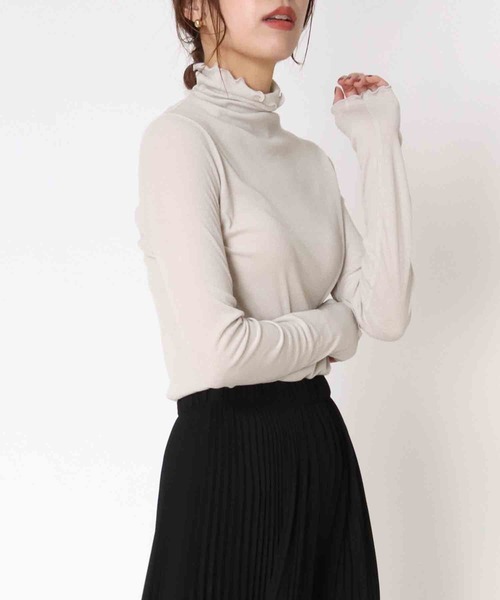 Jines(ジネス)の「シアーテレコ/インナータートルプルオーバーカットソー(Tシャツ/カットソー・レディース・ライトグレー/ブラック/ベージュ/ライトグリーン・FREE)」の12枚目の写真