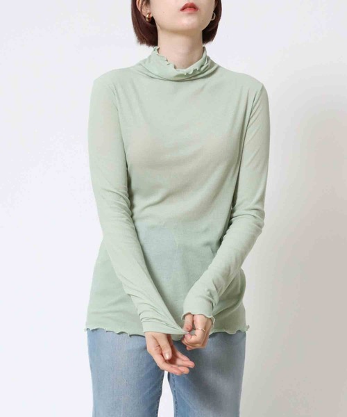 Jines(ジネス)の「シアーテレコ/インナータートルプルオーバーカットソー(Tシャツ/カットソー・レディース・ライトグレー/ブラック/ベージュ/ライトグリーン・FREE)」の8枚目の写真