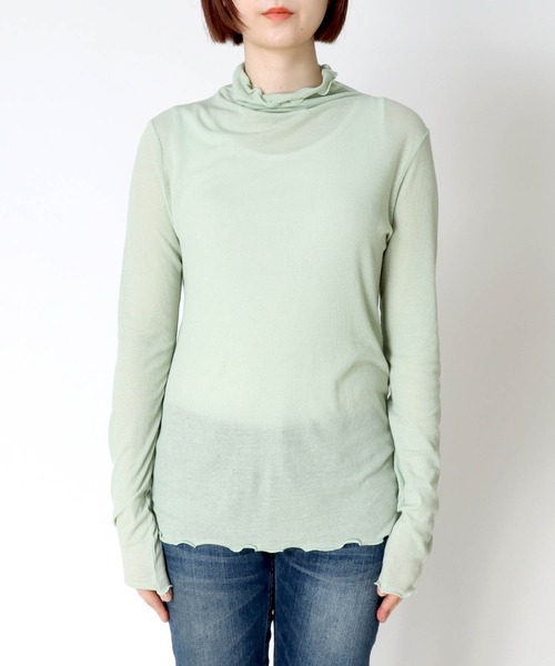 Jines(ジネス)の「シアーテレコ/インナータートルプルオーバーカットソー(Tシャツ/カットソー・レディース・ライトグレー/ブラック/ベージュ/ライトグリーン・FREE)」の13枚目の写真