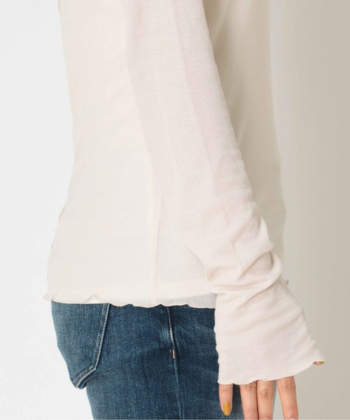 Jines(ジネス)の「シアーテレコ/インナータートルプルオーバーカットソー(Tシャツ/カットソー・レディース・ライトグレー/ブラック/ベージュ/ライトグリーン・FREE)」の6枚目の写真